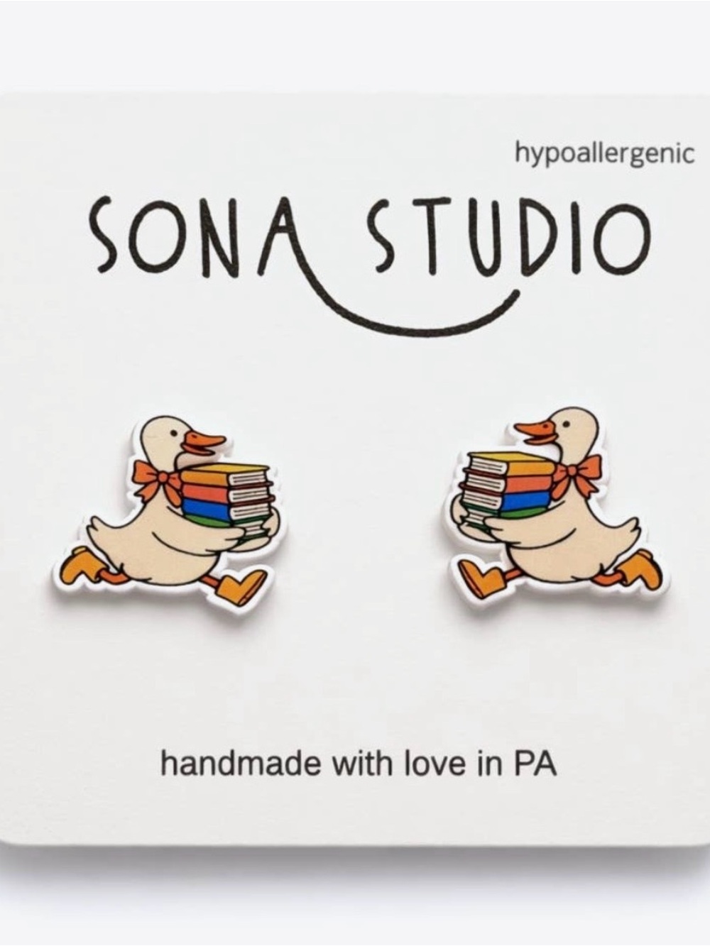 Duck 🦆 with 📚 Enamel Stud Earrings